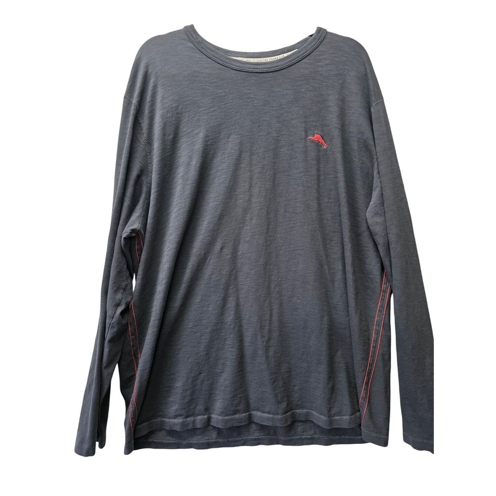 Tommy Bahama Mens XXL Pima‎ Cotton Long Sleeve Graphic T-Shirt Gray Slub Knit